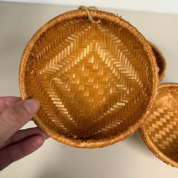 Handwoven Artisan Baskets Set of 3 Made in Vietnam 5.25" Rattan Decor Fair Trade - Picture 2 of 10